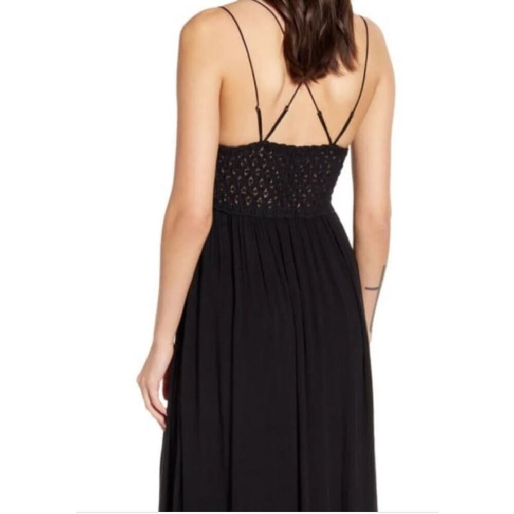 Free People Adella Maxi Slip Dress Black Lace Boho Tiered Crochet Lace L - Picture 3 of 12